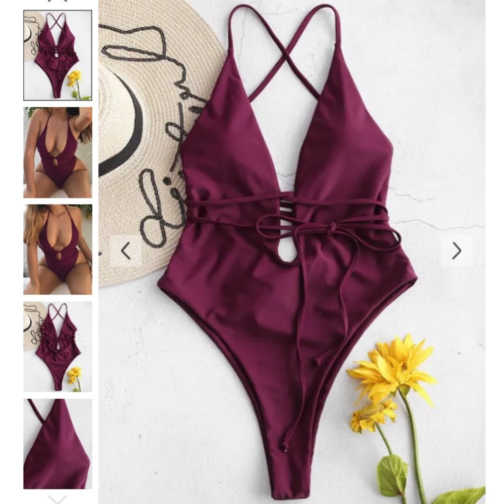 Zaful Backless Plunging High Leg Swimsuit